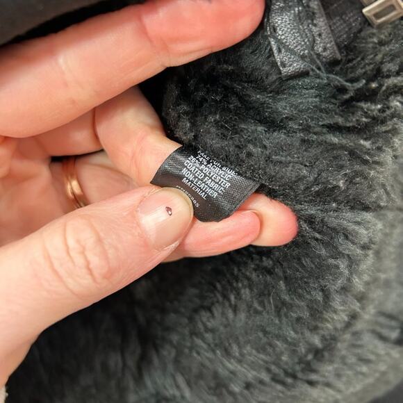 Express Neutral Black Faux Suede Fur Zip Up Moto Jacket Coat Medium Buckle - Picture 8 of 10